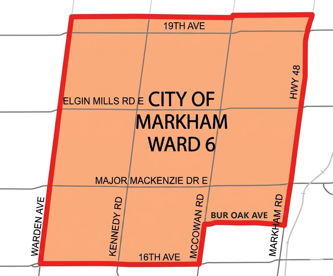 Map showing the boundaries of City of Markham Ward 6